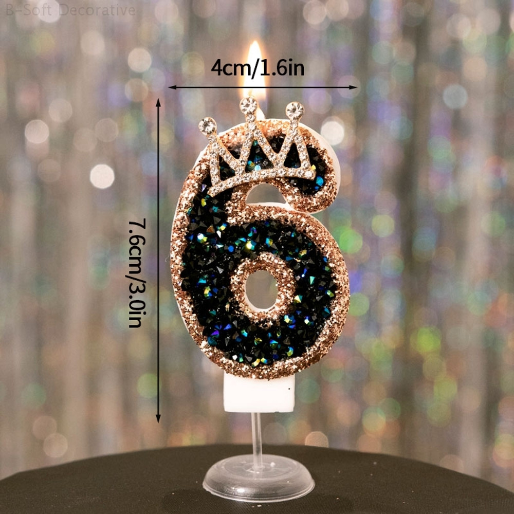 Luxury Black Diamond Crown Candle Number, Happy Birthday Cake Candles & Stylish Cake Topper Decoration for Wedding