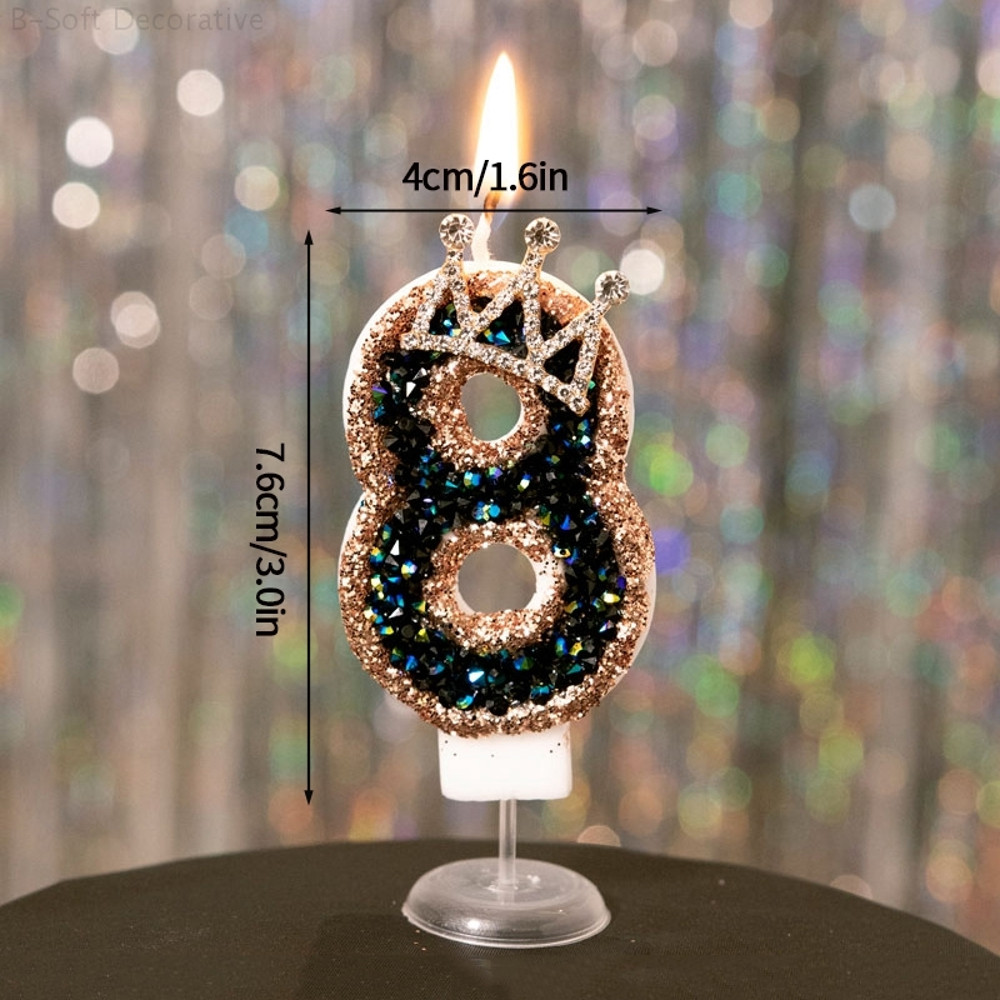 Luxury Black Diamond Crown Candle Number, Happy Birthday Cake Candles & Stylish Cake Topper Decoration for Wedding