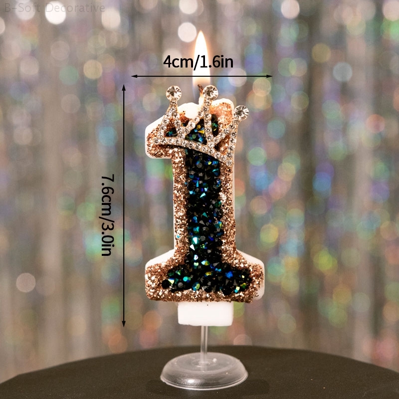 Luxury Black Diamond Crown Candle Number, Happy Birthday Cake Candles & Stylish Cake Topper Decoration for Wedding