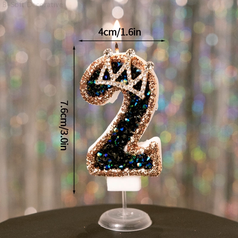 Luxury Black Diamond Crown Candle Number, Happy Birthday Cake Candles & Stylish Cake Topper Decoration for Wedding