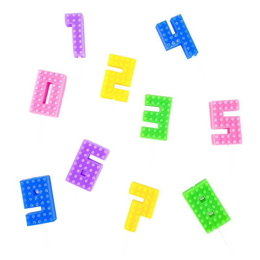 Gradient Colorful Pixel Block Digital Candle Number Cake & Cupcake Topper for Birthday Party Dessert Table Dress Up