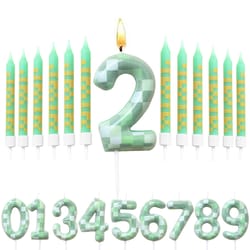 digital cake candle set for green theme, creative birthday cake topper, decorative green party cake candles