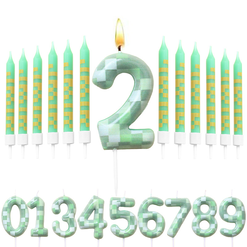 Digital Cake Candle Set For Green Theme Creative Birthday Cake Topper Decorative Green Party Cake C 0