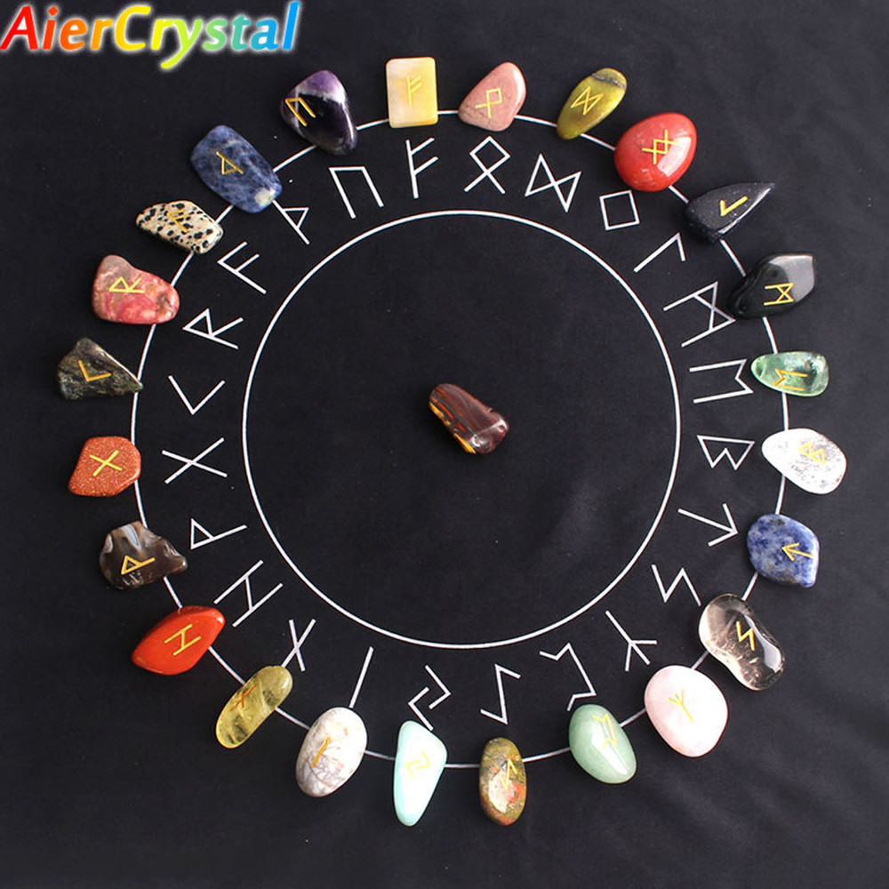 Natural Crystal Rune Stones Set Quartz Agate Crystal Stones For Reiki Healing Witchcraft Spiritual  0