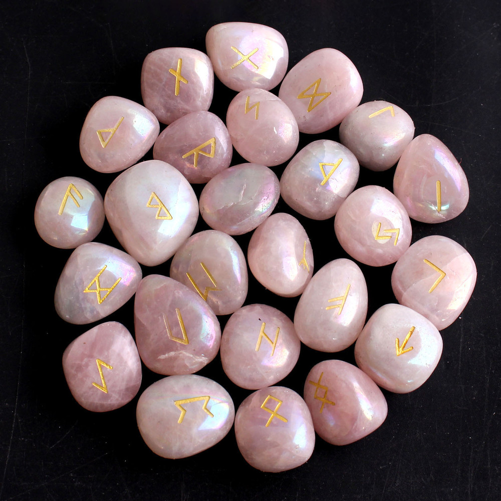 Natural Crystal Rune Stones Set Quartz Agate Crystal Stones For Reiki Healing Witchcraft Spiritual  3