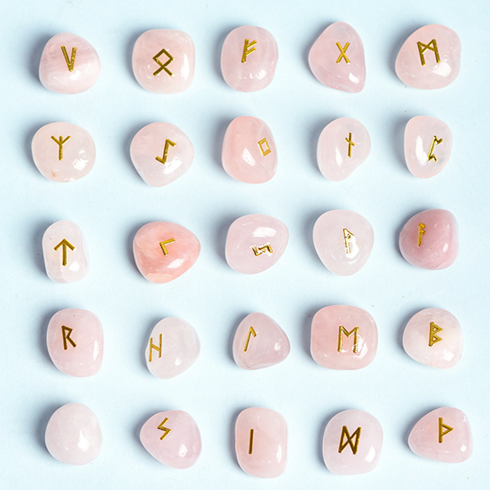 Natural Crystal Rune Stones Set Quartz Agate Crystal Stones For Reiki Healing Witchcraft Spiritual  7