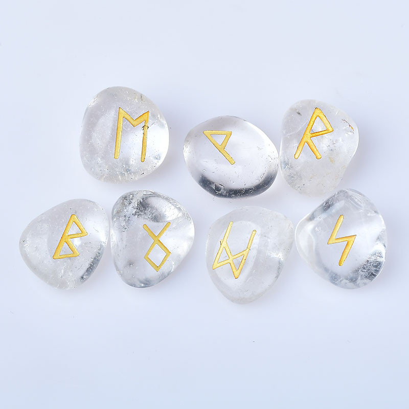 Clear Quartz Crystal Runes Stones Natural Agate Divination Rune Set For Fortunetelling Reiki Healin 4