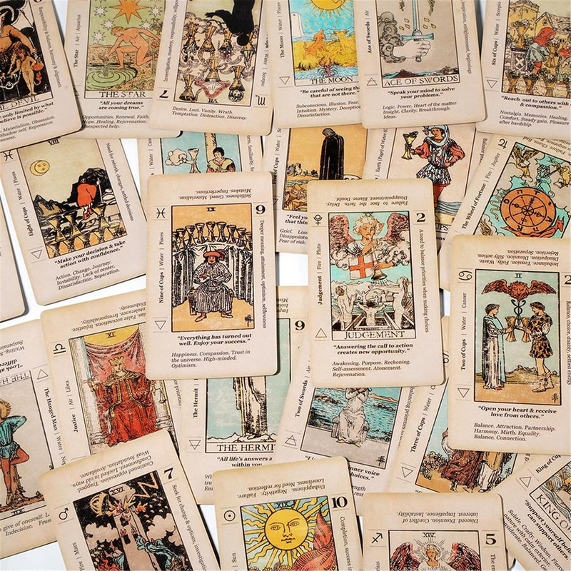 Beginner Tarot Deck, Tarot Card With Meaning on Them, Antiqued Tarot Keyword Cards, Learn Tarot with Cards