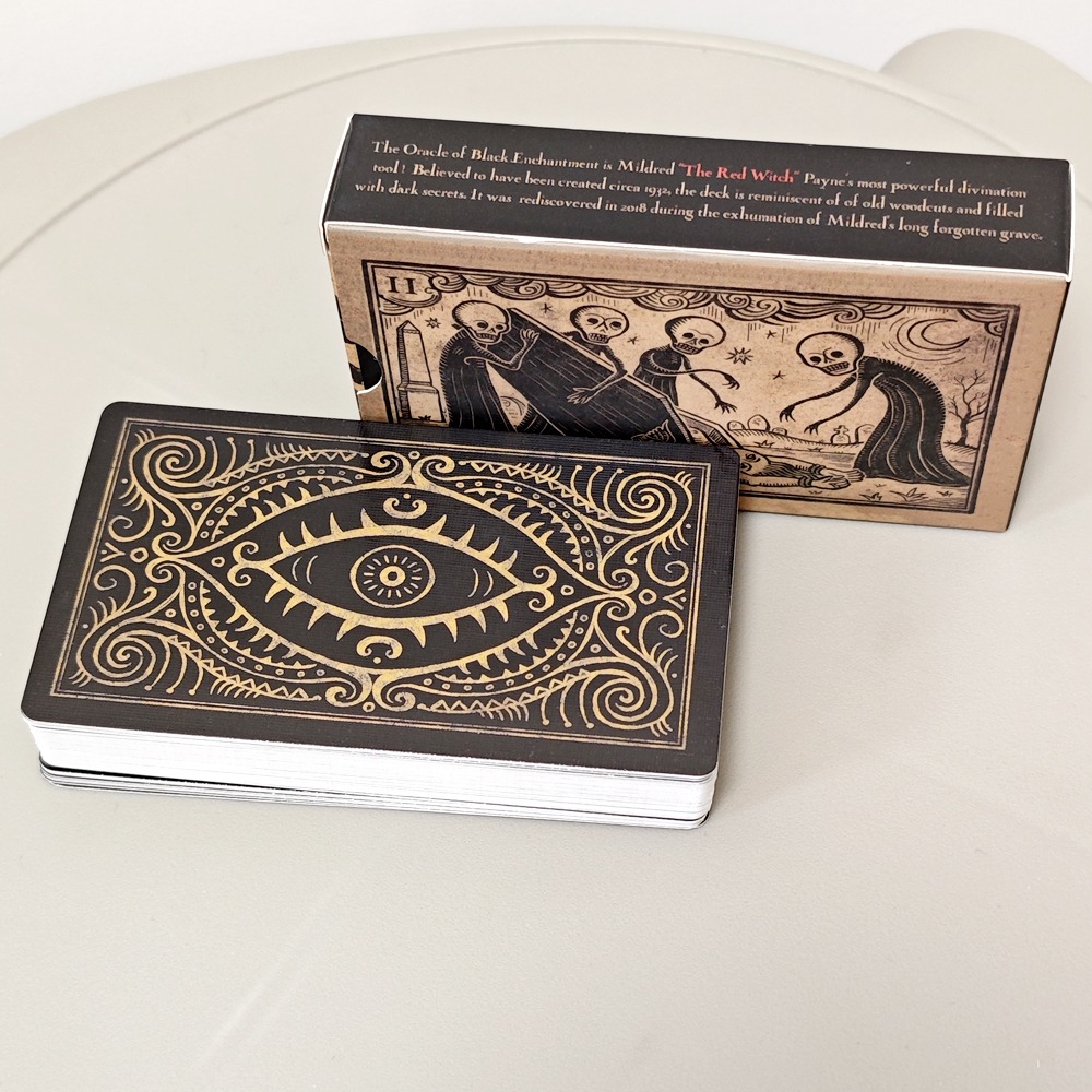 Oracle of Black Enchantment by Mildred Payne, Black Line Imagery Woodblock Oracle Cards Divination & Tarot Deck