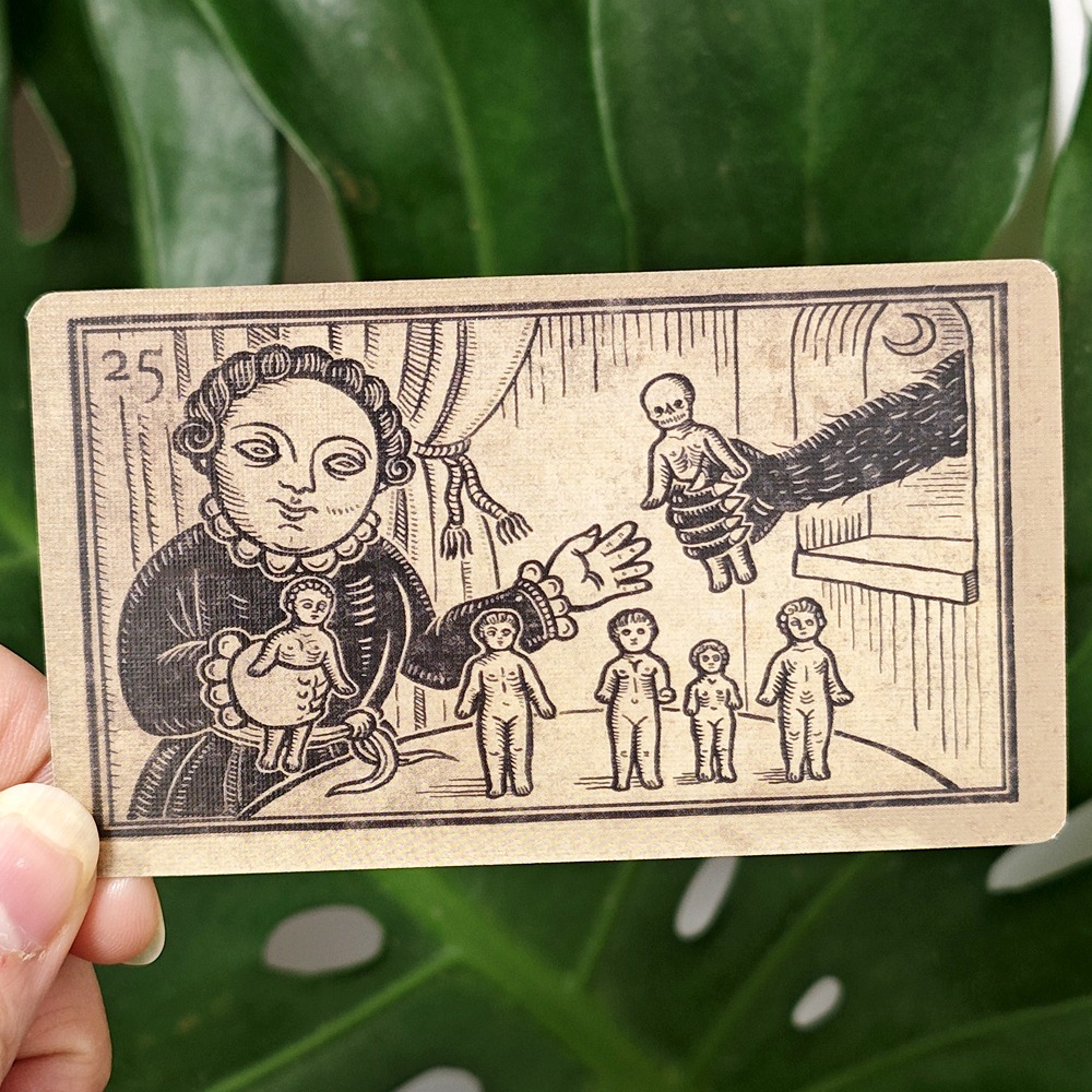 Oracle of Black Enchantment by Mildred Payne, Black Line Imagery Woodblock Oracle Cards Divination & Tarot Deck