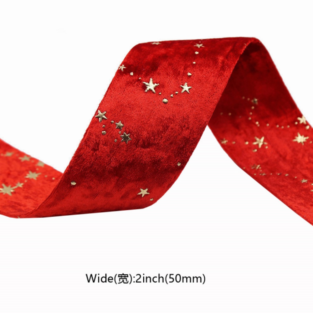 Velvet Ribbons Double Sided Hot Stamping Stars DIY Gift Wrapping Wedding Bouquet Christmas Party De 6