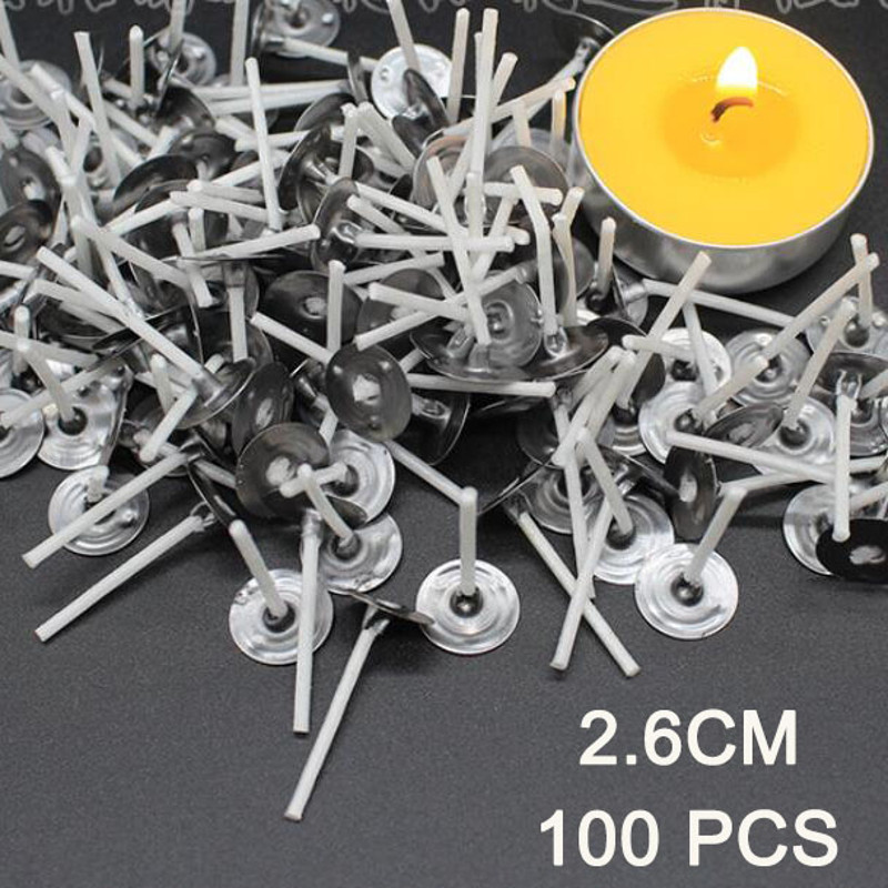 Pre-Waxed Cotton Core Candle Wicks, Smokeless Candle Wicks with Metal Sustainer Tabs, DIY Handmade Candle Tools