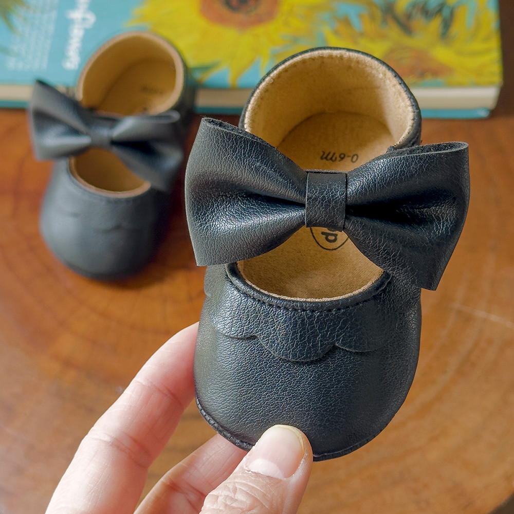 Baby Casual Shoes Infant Toddler Bowknot Non-slip Rubber Soft-Sole Flat PU First Walker Mary Janes with Bow Decor