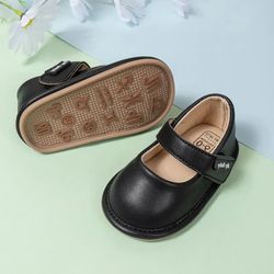 infant girls black leather baby shoes, non-slip first walker crib shoes, princess dress shoes, ballet flats