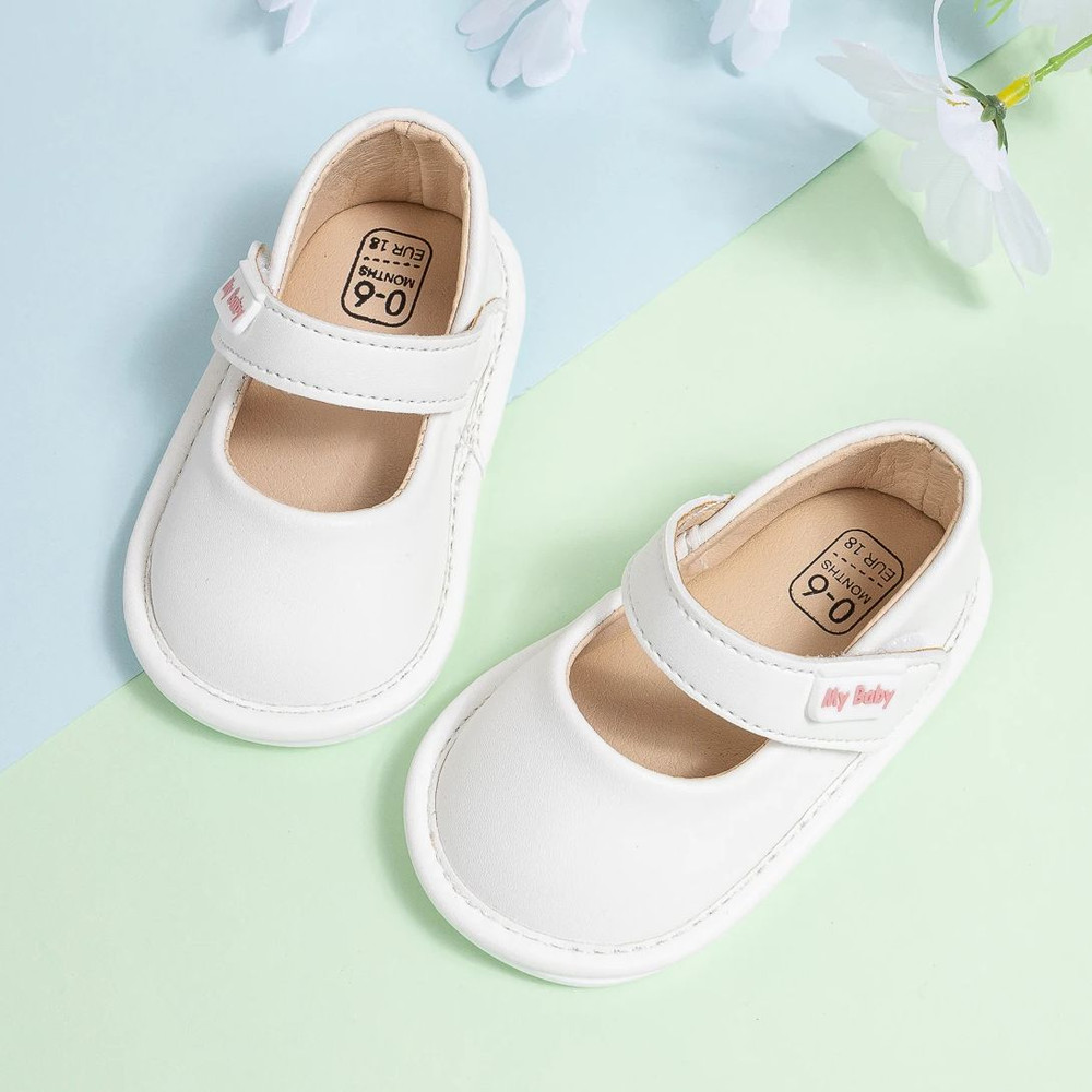 Infant Girls Black Leather Baby Shoes, Non-Slip First Walker Crib Shoes, Princess Dress Shoes, Ballet Flats