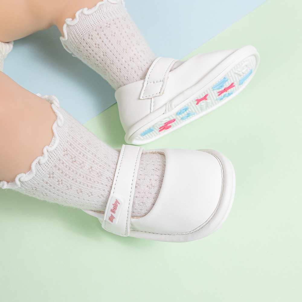 Infant Girls Black Leather Baby Shoes, Non-Slip First Walker Crib Shoes, Princess Dress Shoes, Ballet Flats