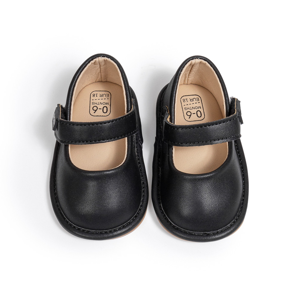 Infant Girls Black Leather Baby Shoes, Non-Slip First Walker Crib Shoes, Princess Dress Shoes, Ballet Flats