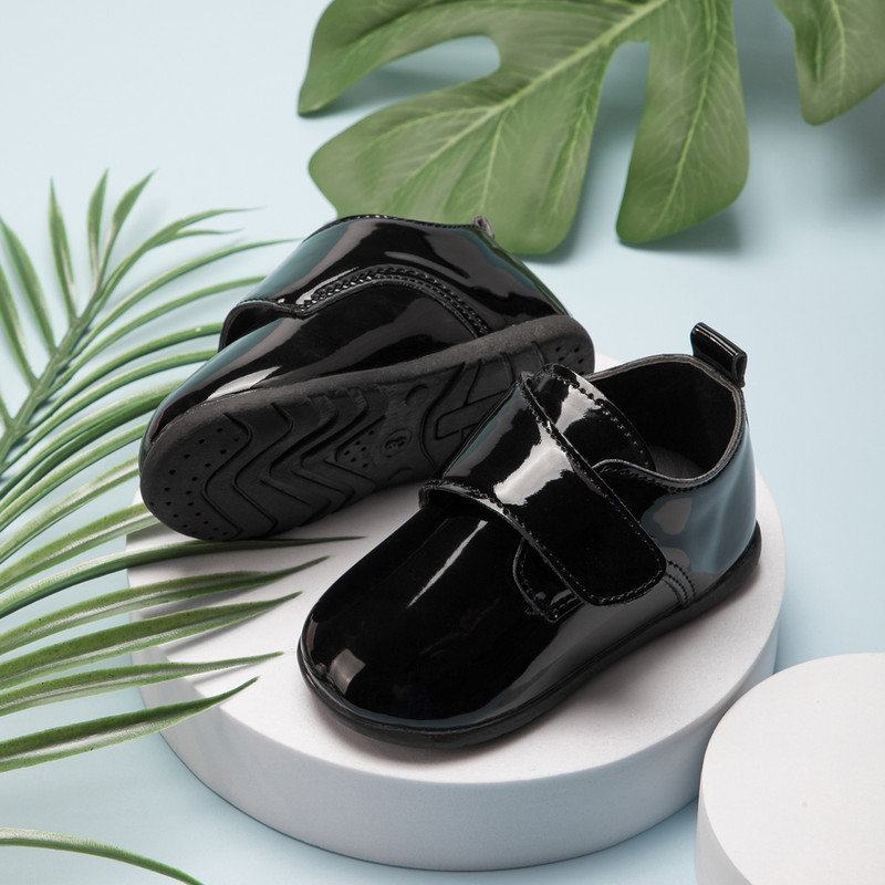 Matte Leather Baby Shoes, Toddler First Walkers with Rubber Soft-Sole & Anti-Slip Flat Infant Mirror Shoes