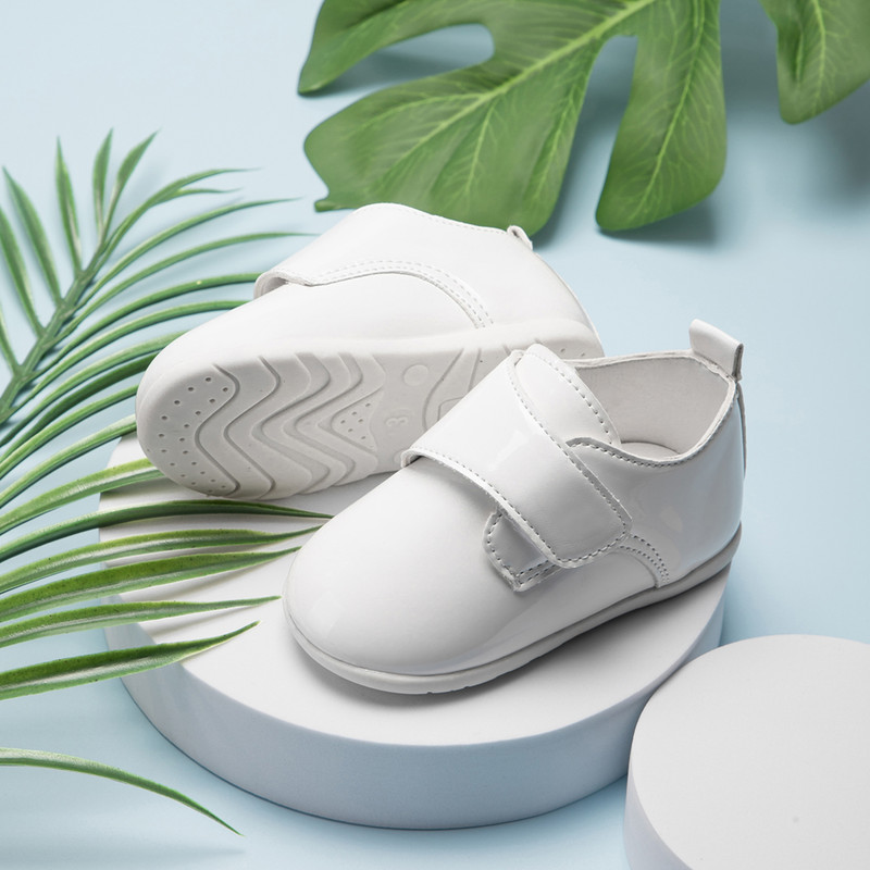 Matte Leather Baby Shoes, Toddler First Walkers with Rubber Soft-Sole & Anti-Slip Flat Infant Mirror Shoes