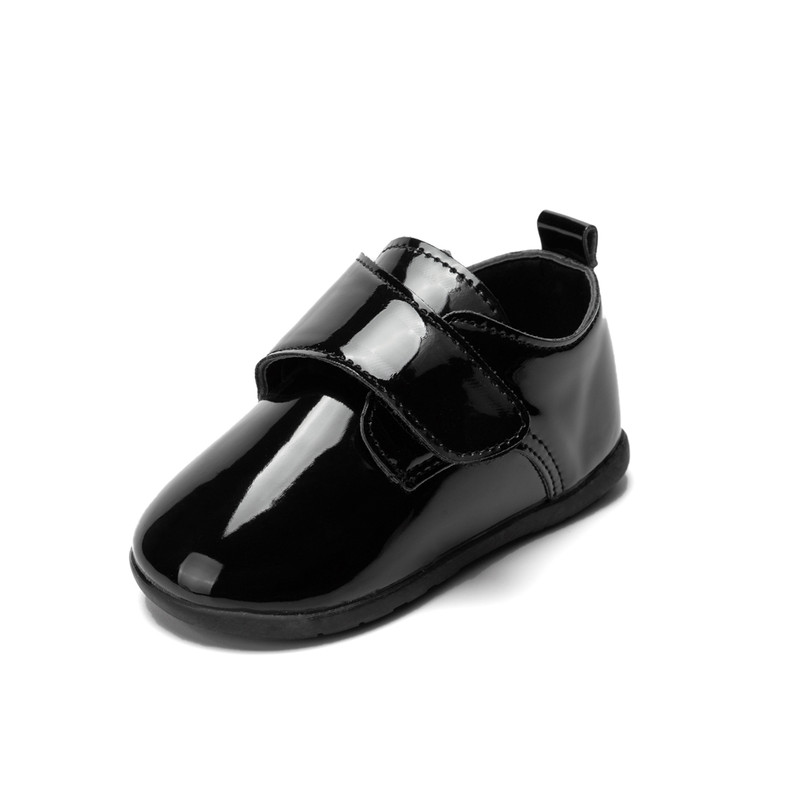 Matte Leather Baby Shoes, Toddler First Walkers with Rubber Soft-Sole & Anti-Slip Flat Infant Mirror Shoes