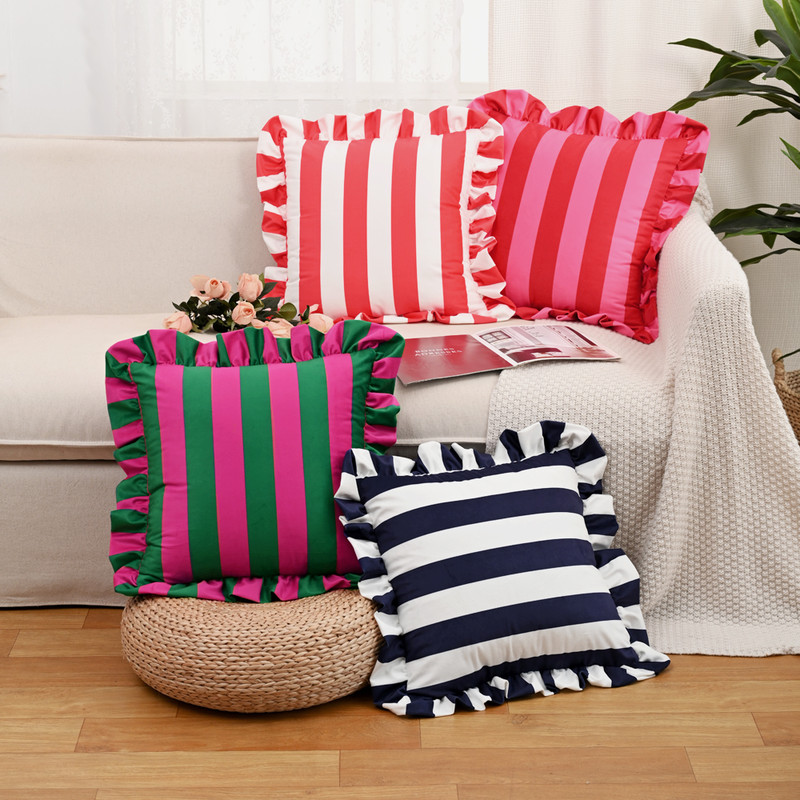 Striped Lace Velvet Pillowcase Soft Cushion Covers Luxury Cozy Pillowcases For Couch Bedroom Living 0