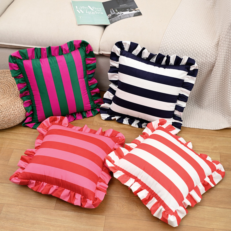 Striped Lace Velvet Pillowcase Soft Cushion Covers Luxury Cozy Pillowcases For Couch Bedroom Living 6