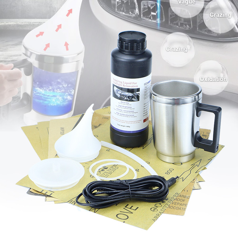 Headlight Restoration Kit with Heating Atomization Cup, Car Headlamp Polish Repair Tool, Electrical Heating Cup