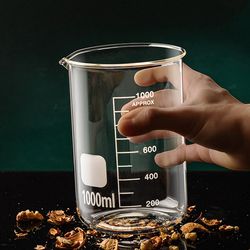 transparent borosilicate glass measuring cup with clear scale, laboratory beaker, kitchen baking tool, durable measuring