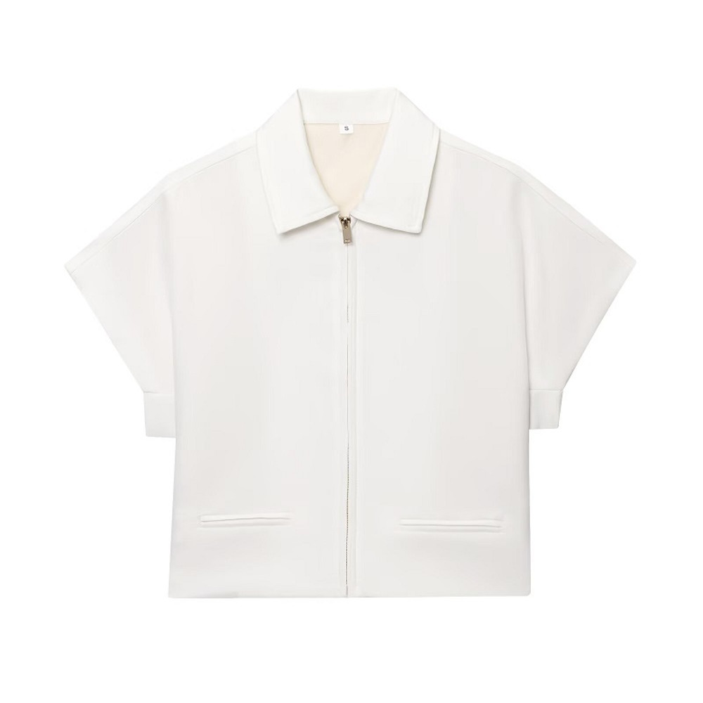 2025 Trendy Cropped Jacket for Women, Short Sleeve Varsity Jacket, Casual Zipper Outerwear, Holiday and Casual Womens