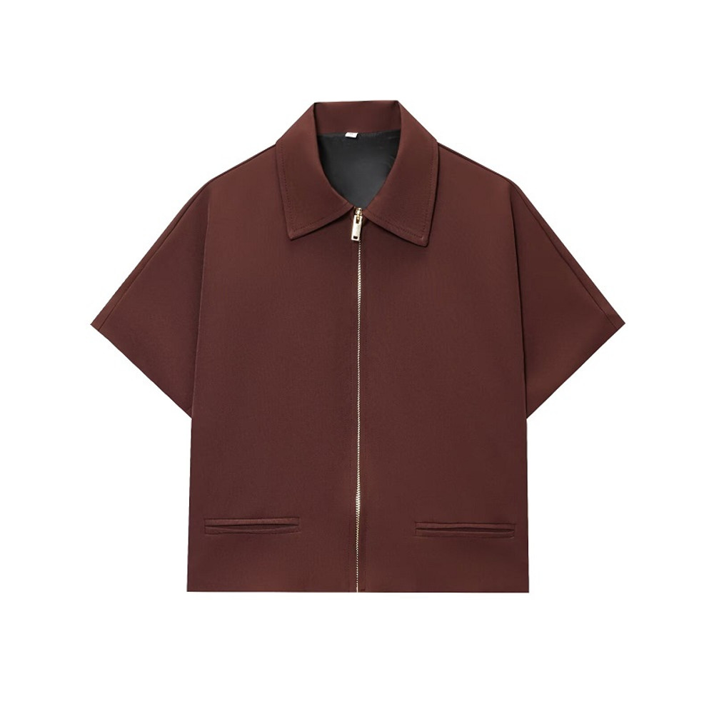 2025 Trendy Cropped Jacket for Women, Short Sleeve Varsity Jacket, Casual Zipper Outerwear, Holiday and Casual Womens