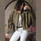 HXAO Womens Bomber Jacket Suede Cropped Jacket High Street Racing Style With Lapel And Zipper Long 6