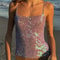 Sparkly Sequin Crop Top, Women Summer Beach Cover Up, Glitter Knitted Camisole for Festival, Boho Y2K Top