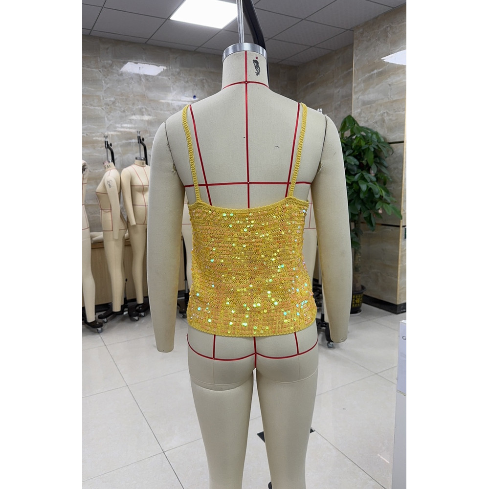 Sparkly Sequin Crop Top, Women Summer Beach Cover Up, Glitter Knitted Camisole for Festival, Boho Y2K Top