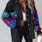 Womens Sequin Shacket Jacket Colorblock Top With Raw Hem Turn Down Collar Coat For Spring Autumn 2