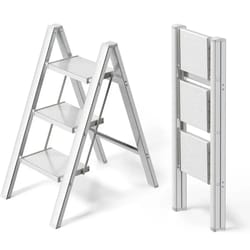 folding aluminum step ladder with wide rungs, portable lightweight ladder, non-slip feet stepping ladder