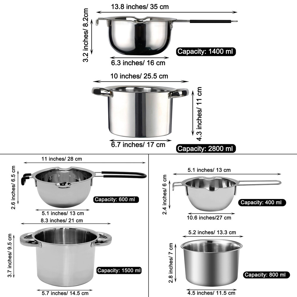 Large Capacity Stainless Steel Double Boiler Melting Pot for Chocolate Butter Candy Cheese Melting & Candle Making