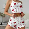 Womens Pajamas Set Love Heart Print Spaghetti Strap Camisole And Shorts 2PC Summer Sleepwear 0
