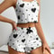 Womens Pajamas Set Love Heart Print Spaghetti Strap Camisole And Shorts 2PC Summer Sleepwear 2