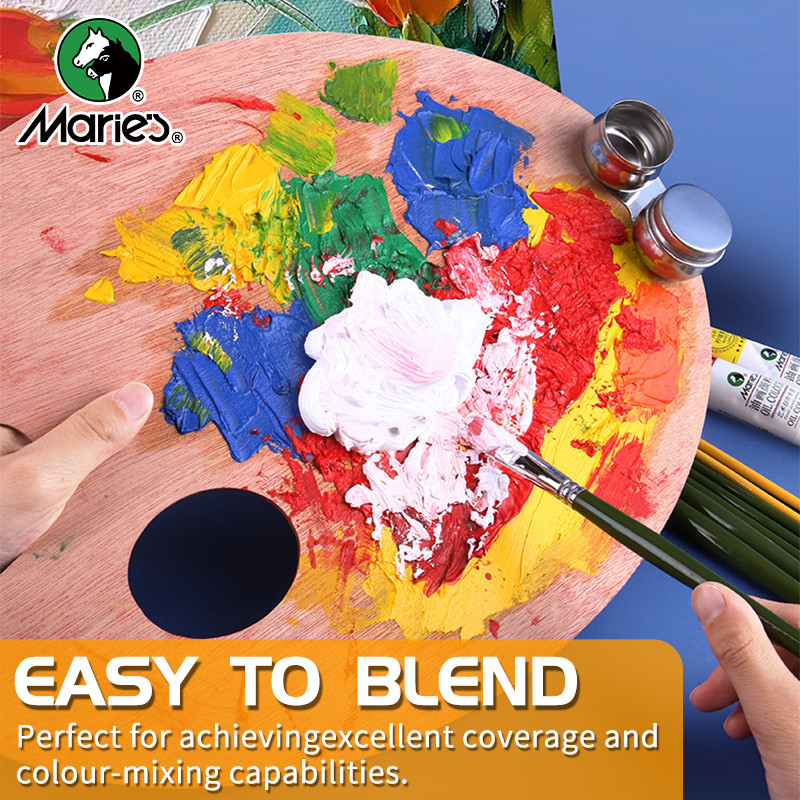 Marie's Oil Paint Kit, 19 Piece Set with 12 Vibrant Colors, 7 Brushes, Ideal Oil Painting Set for Beginners and Crafters