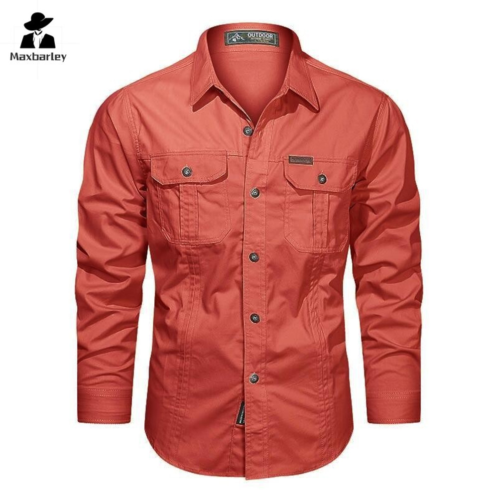 Mens Long Sleeve Casual Shirt, Premium Cotton Overshirt for Spring and Autumn, High Quality Brand Clothing for Work
