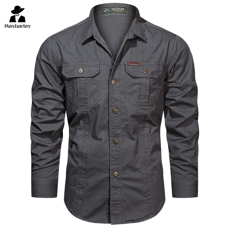 Mens Long Sleeve Casual Shirt, Premium Cotton Overshirt for Spring and Autumn, High Quality Brand Clothing for Work