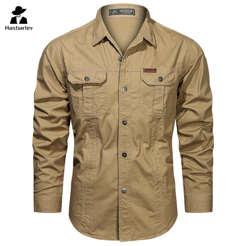Mens Long Sleeve Casual Shirt, Premium Cotton Overshirt for Spring and Autumn, High Quality Brand Clothing for Work