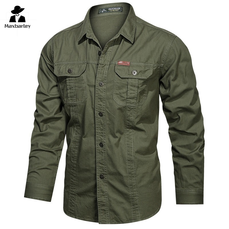 Mens Long Sleeve Casual Shirt, Premium Cotton Overshirt for Spring and Autumn, High Quality Brand Clothing for Work