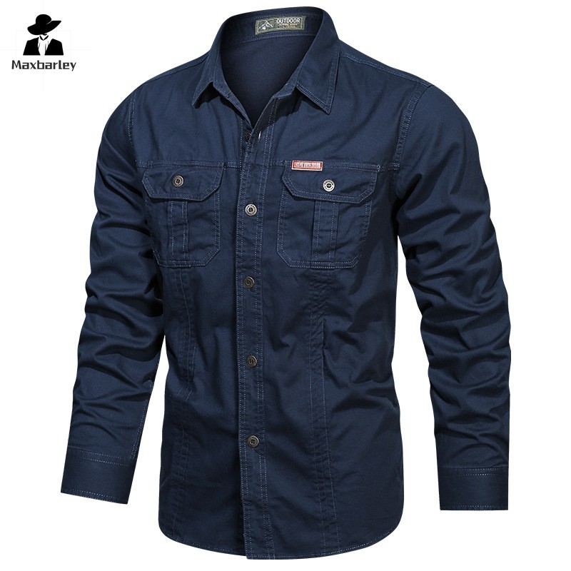 Mens Long Sleeve Casual Shirt, Premium Cotton Overshirt for Spring and Autumn, High Quality Brand Clothing for Work