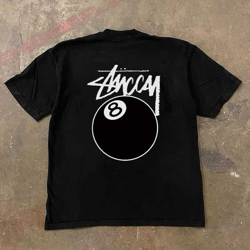 Classic Black 8 Ball T Shirt, Loose Fit Casual Top, American Retro Streetwear for Summer