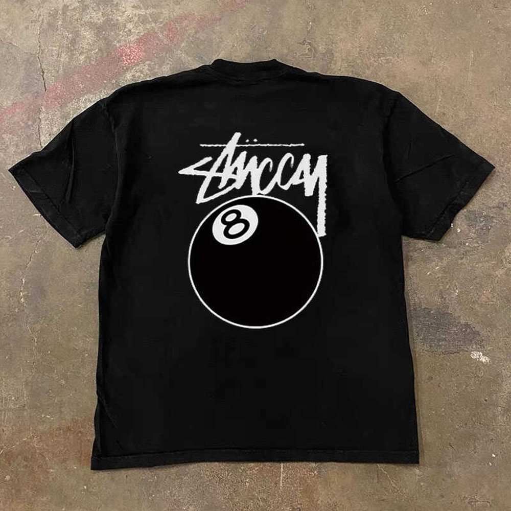 Classic Black 8 Ball T Shirt, Loose Fit Casual Top, American Retro Streetwear for Summer