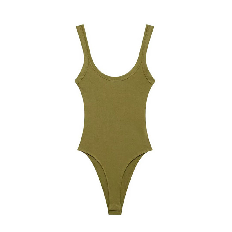 Comfortable, Stretchy Womens Bodysuit, Sexy Fashion Playsuit with Snap Button, Skinny Ribbed O Neck Design