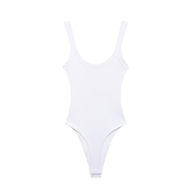 Comfortable, Stretchy Womens Bodysuit, Sexy Fashion Playsuit with Snap Button, Skinny Ribbed O Neck Design