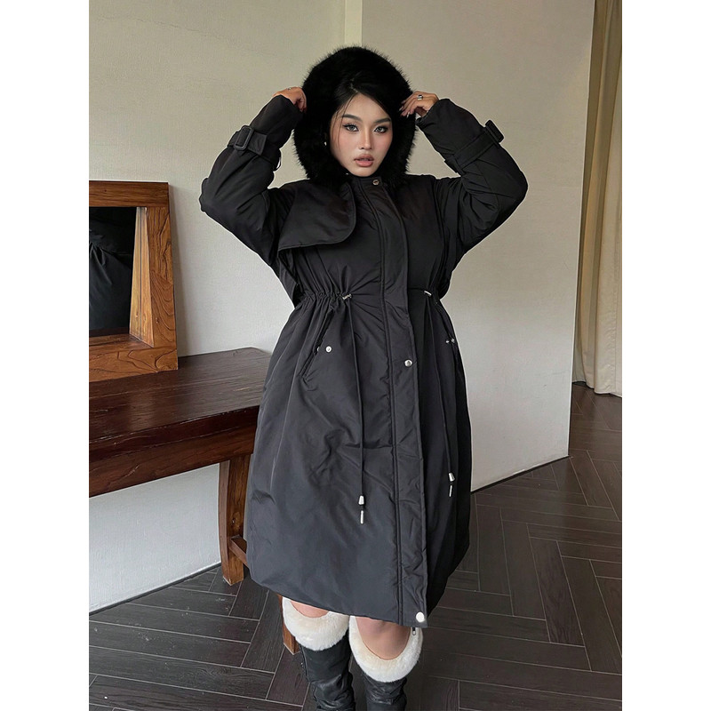 Plus Size Women Jacket, Hooded Furry Coat, Windproof Thickened Warm Fashion, Plush Cotton Clothes