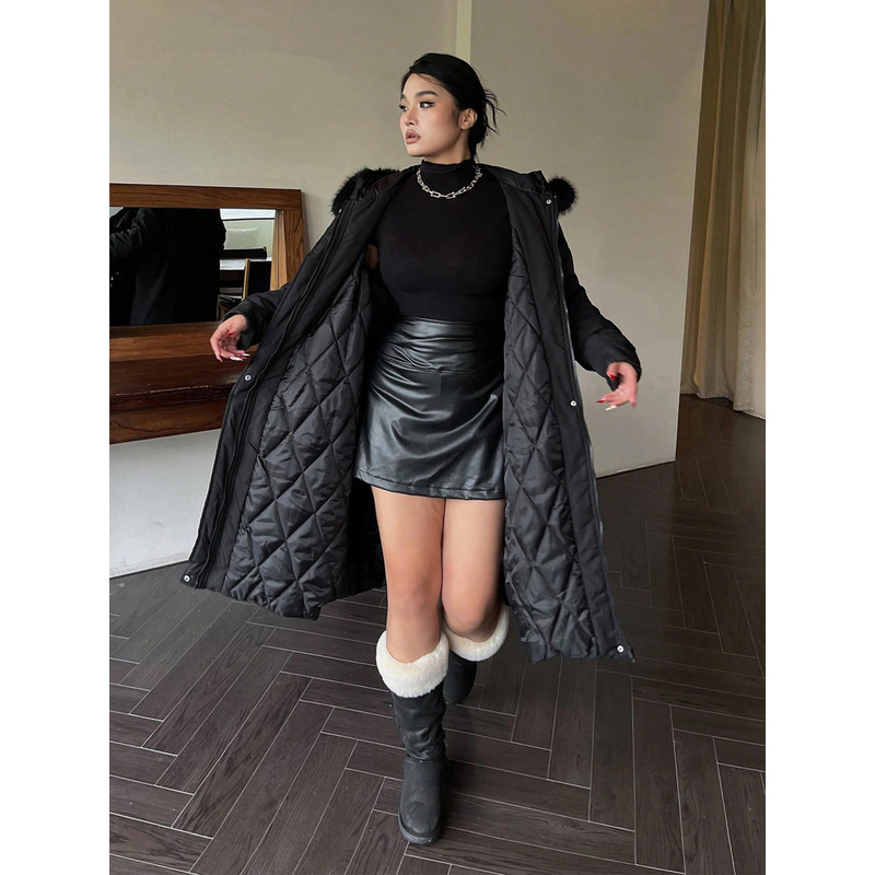 Plus Size Women Jacket, Hooded Furry Coat, Windproof Thickened Warm Fashion, Plush Cotton Clothes